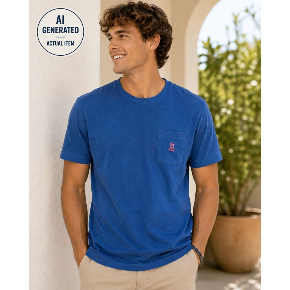 Psycho Bunny Mens Small Pocket T-Shirt Classic Blue Pima Cotton Modal Premium